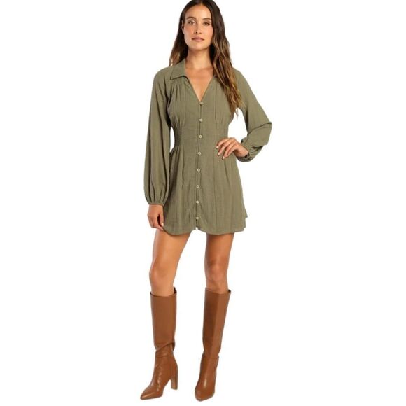 New! Lulus Best Harvest Olive Green Mini-Dress Sz M - Picture 1 of 7